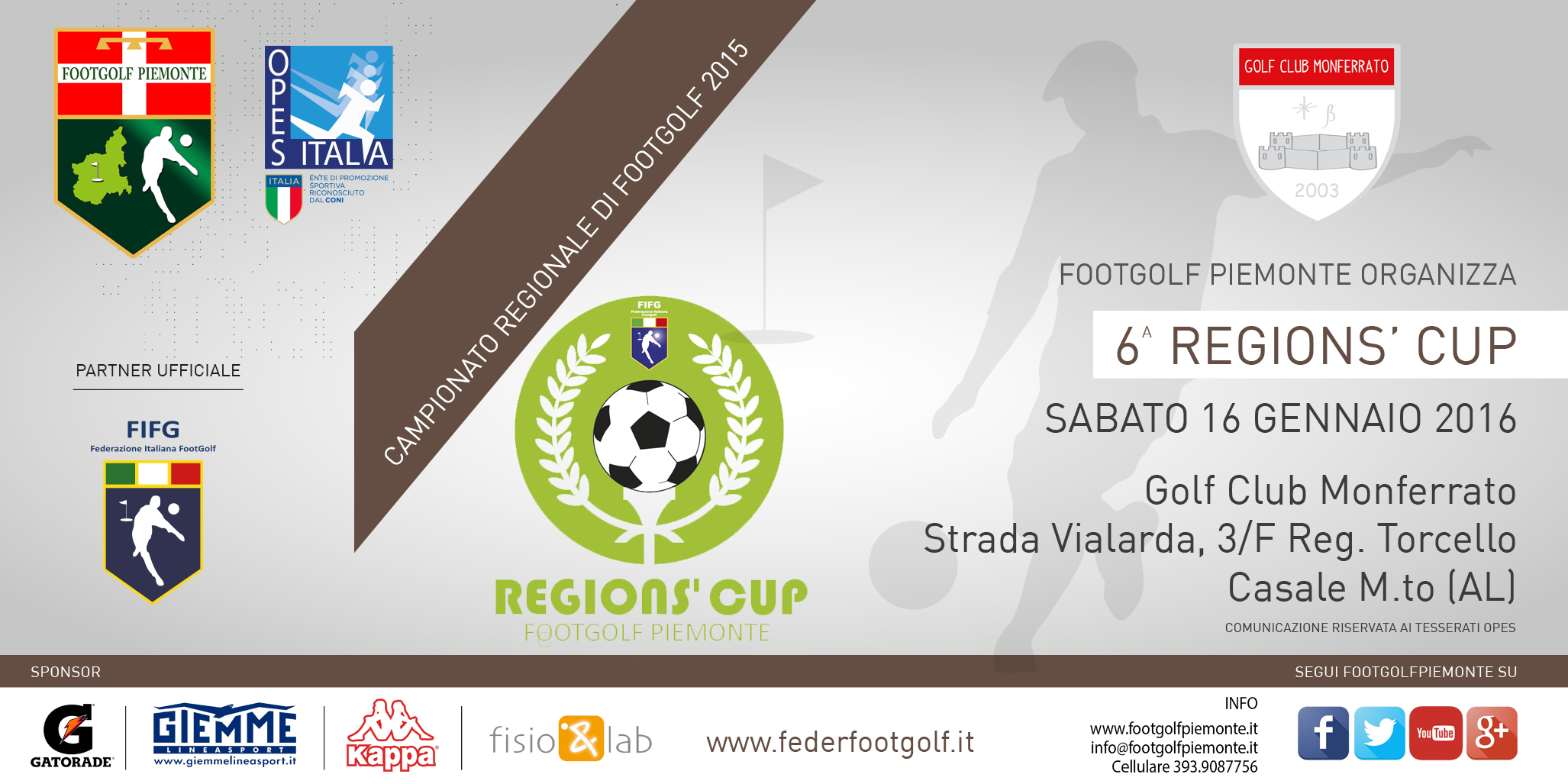 Locandina 6 tappa Regions' Cup Footgolf Piemonte 2015/2016 a Monferrato AL sabato 16 gennaio 2016 Facebook